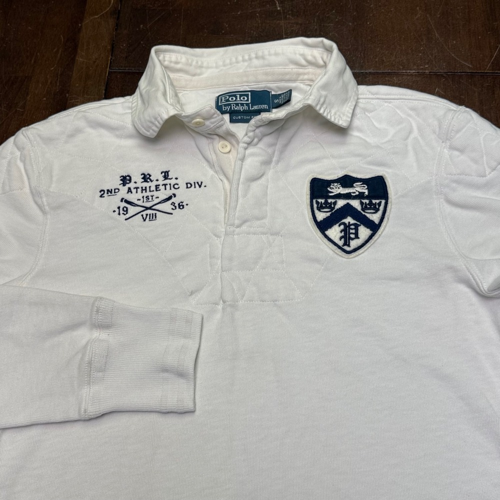 Polo Ralph Lauren Rugby Shirt Mens Small White Quilted Athletic Div Crest